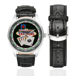 LasVegasIcons Poker Chip - Poker Hand Men's Casual Leather Strap Watch(Model 211)