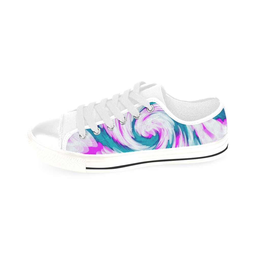 Turquoise Pink Tie Dye Swirl Abstract Men's Classic Canvas Shoes/Large Size (Model 018)