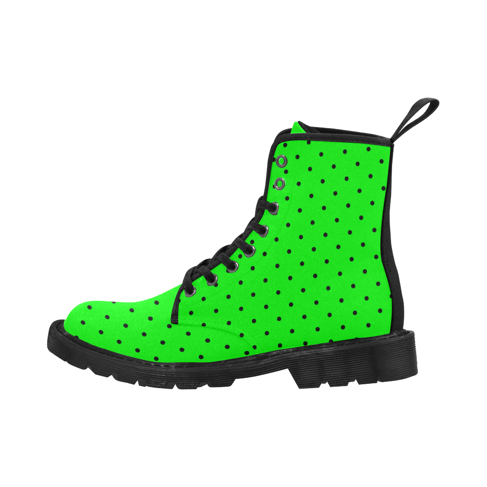 Black Polka Dots on Green Martin Boots for Women (Black) (Model 1203H)