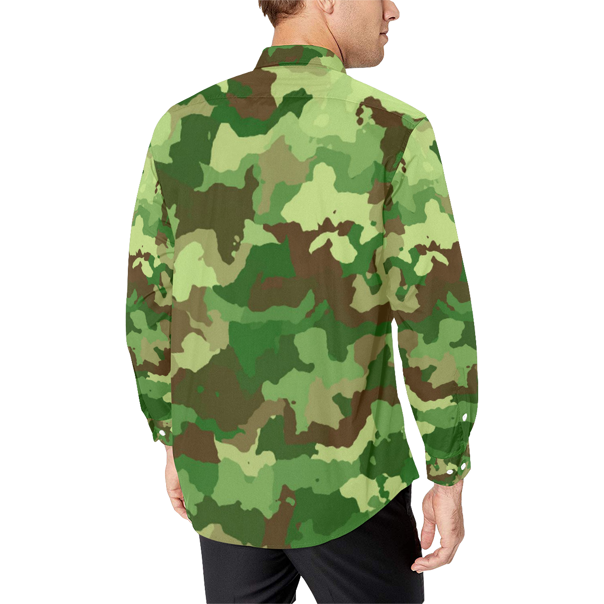 camouflage green Men's All Over Print Casual Dress Shirt (Model T61)