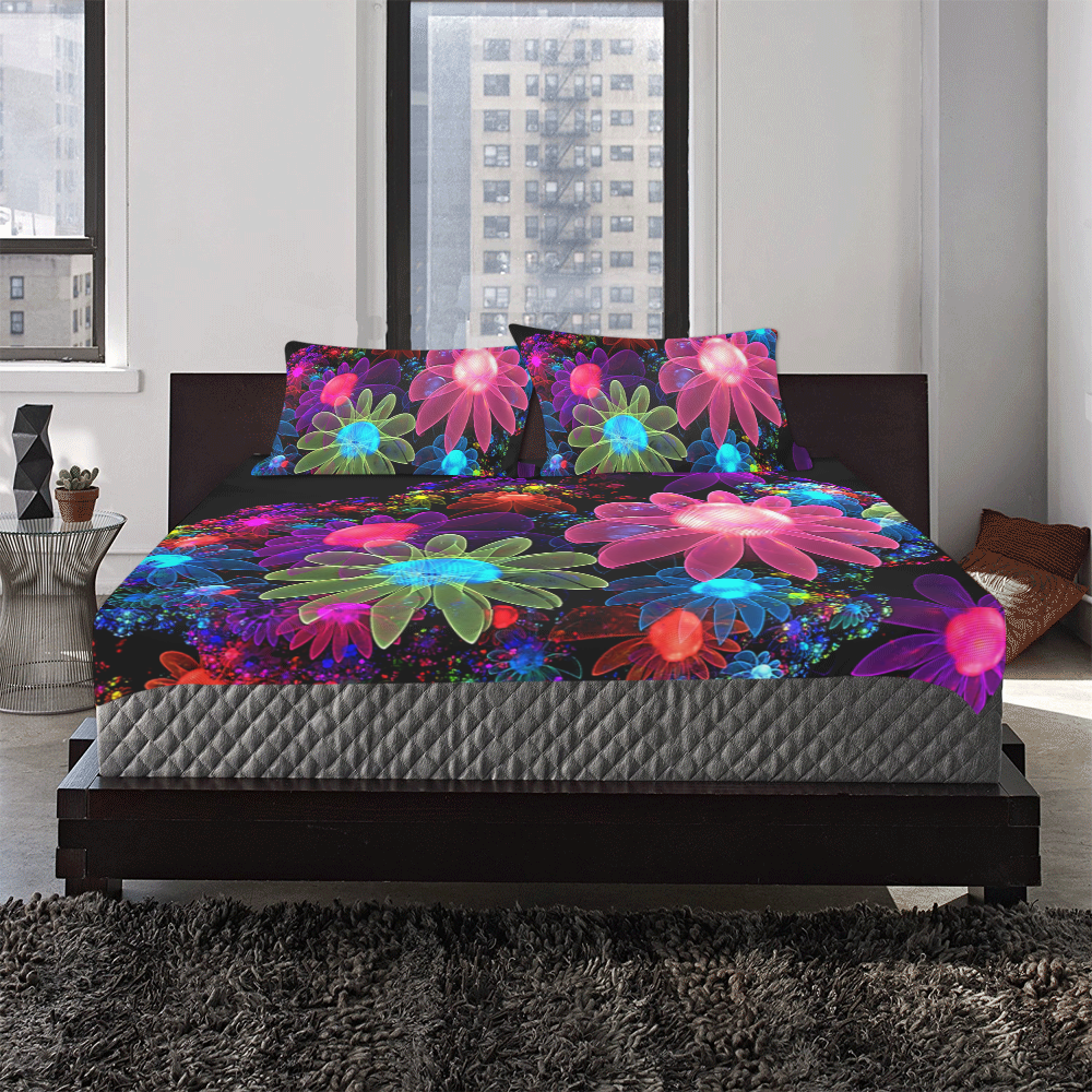 3D Color Flowers 3-Piece Bedding Set