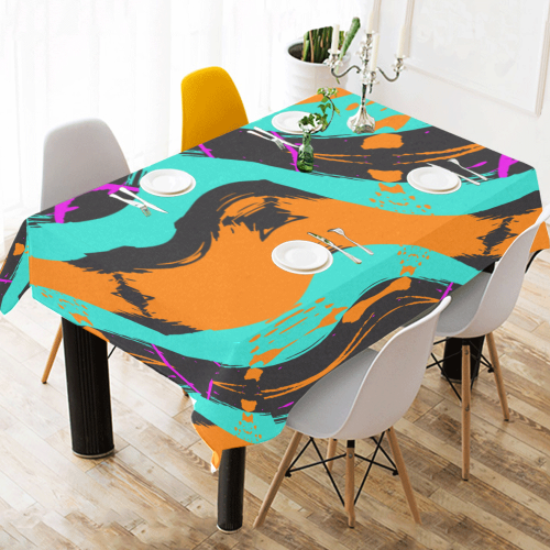 Blue orange black waves Cotton Linen Tablecloth 52"x 70"