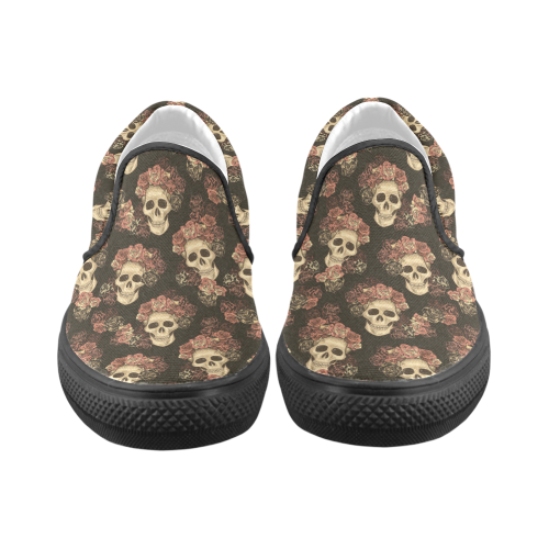 Skull and Rose Pattern Women's Unusual Slip-on Canvas Shoes (Model 019)