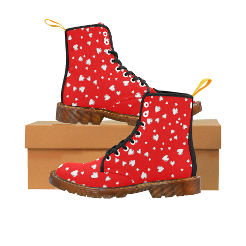 White Hearts Floating on Red and Black Martin Boots For Women Model 1203H