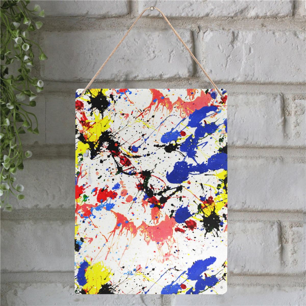 Blue and Red Paint Splatter Metal Tin Sign 12"x16"