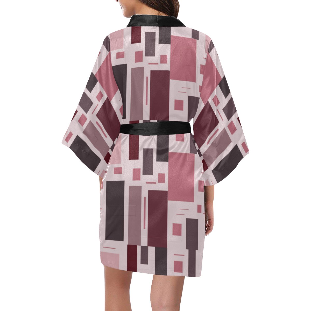 Abstract Burgundy Squares Kimono Robe