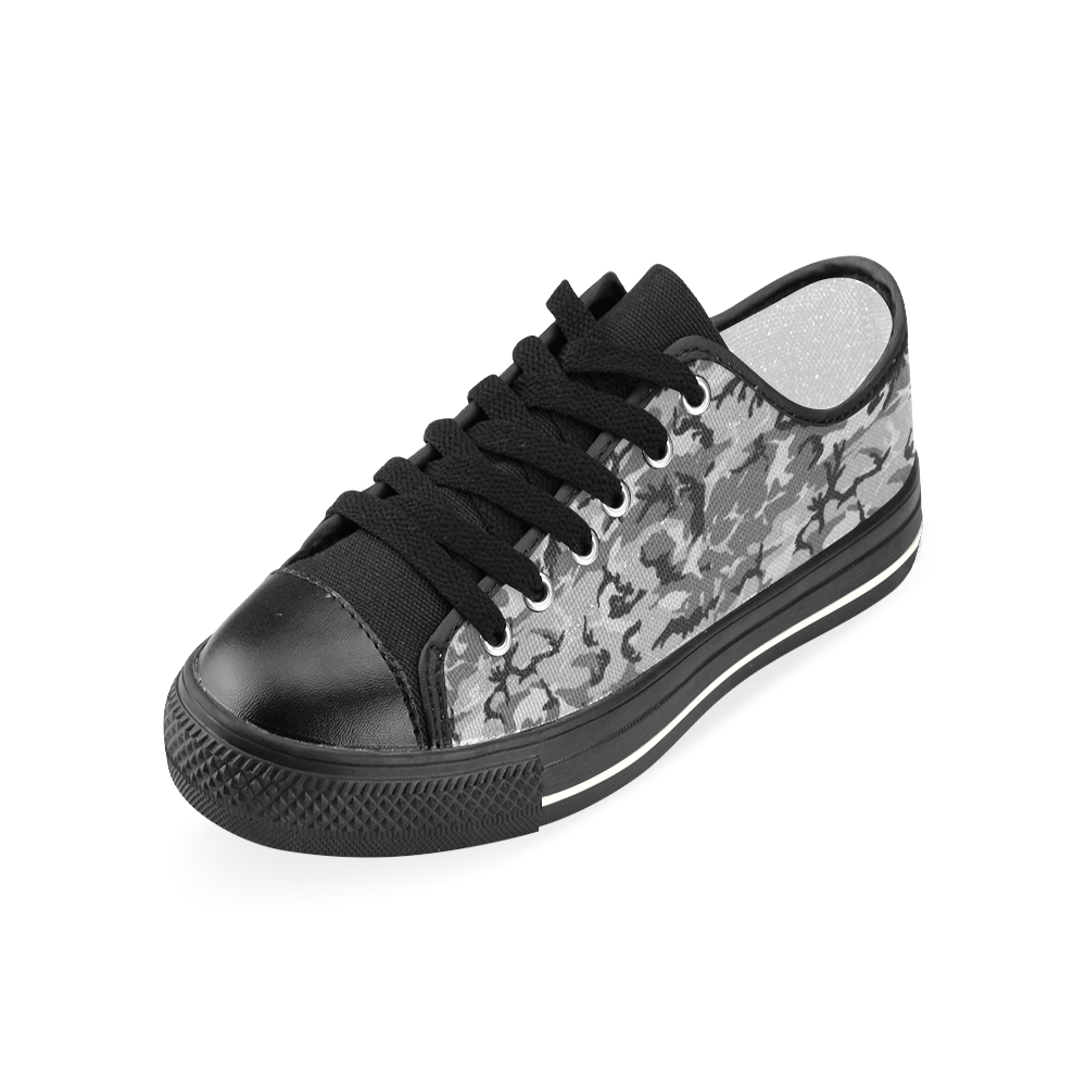 Woodland Urban City Black/Gray Camouflage Women's Classic Canvas Shoes (Model 018)