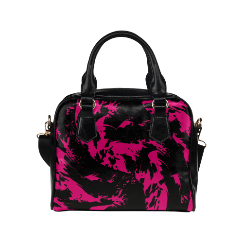 Pink and Black Paint Splatter Shoulder Handbag (Model 1634)