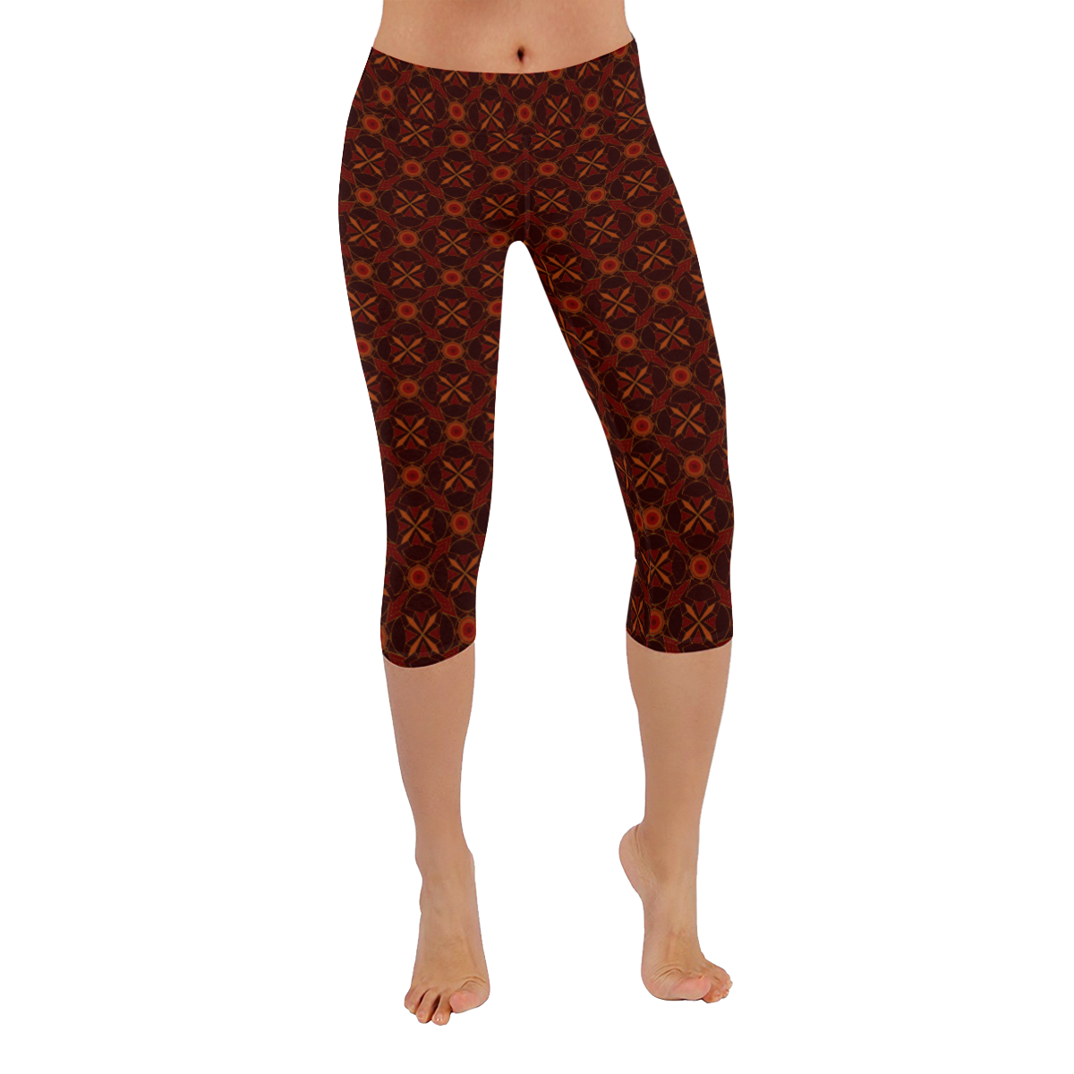 Brown Geometric Pattern Women's Low Rise Capri Leggings (Invisible Stitch) (Model L08)