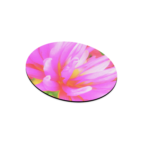 Fiery Hot Pink and Yellow Cactus Dahlia Round Mousepad