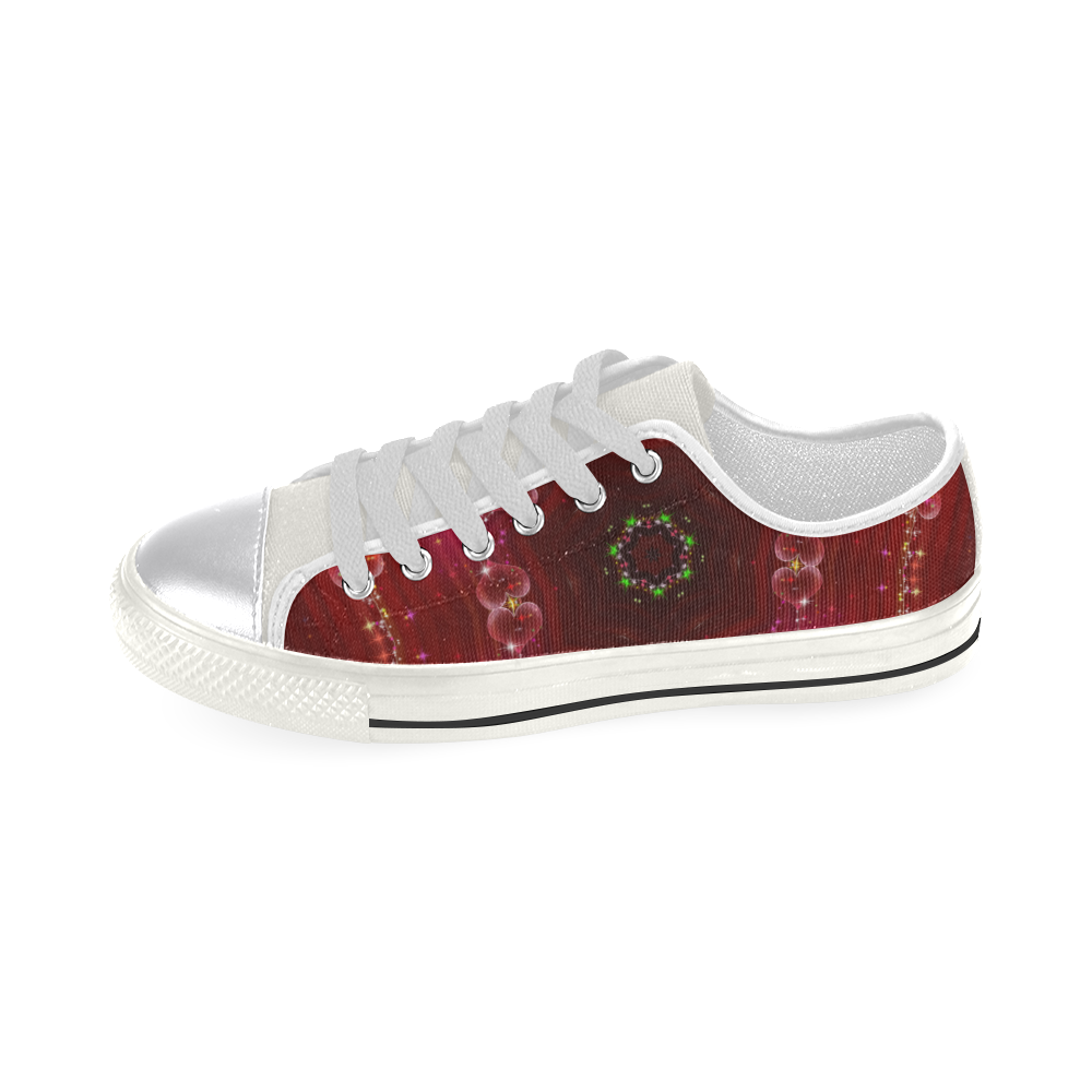 Love and Romance Glittering Ruby and Diamond Heart Women's Classic Canvas Shoes (Model 018)