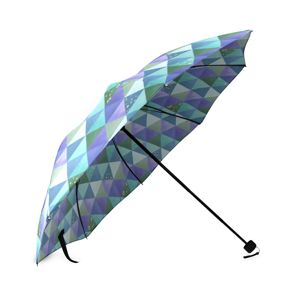 Triangle Pattern - Blue Violet Teal Green Foldable Umbrella (Model U01)