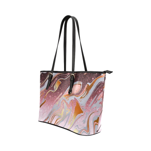 Rose gold glitter marble Leather Tote Bag/Large (Model 1651)