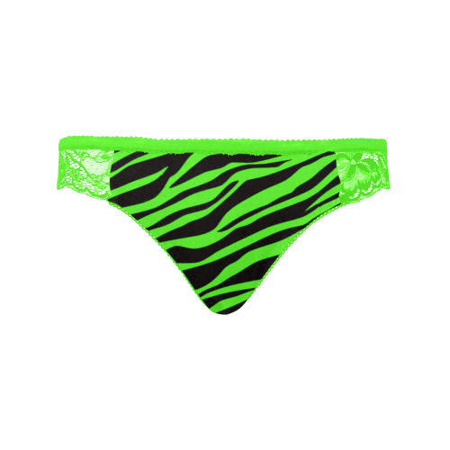 Neon Green Zebra Stripes Green Women's Lace Panty (Model L41)