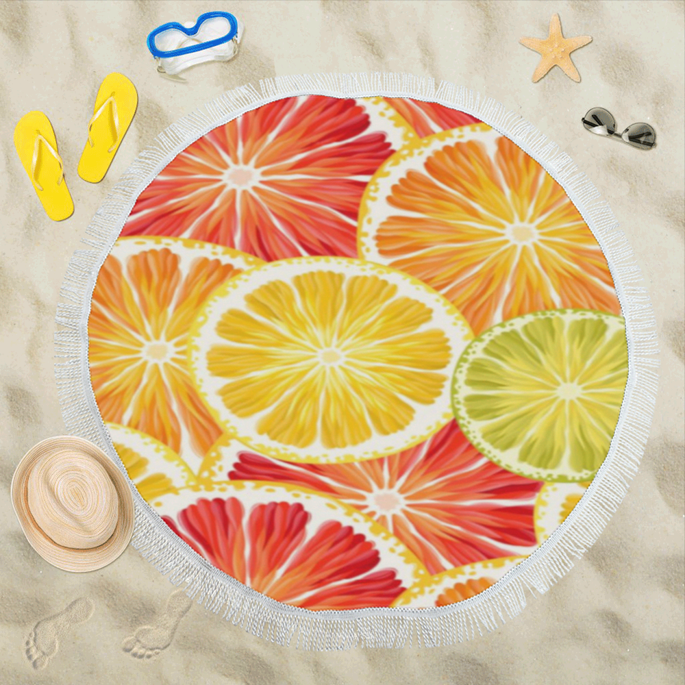 orange slices Circular Beach Shawl 59"x 59"