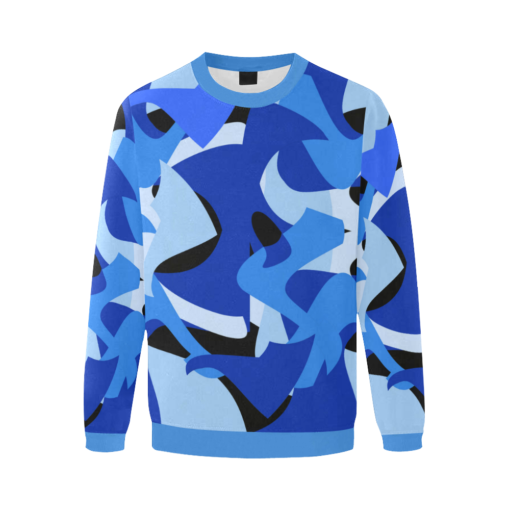 Camouflage Abstract Blue and Black Men's Oversized Fleece Crew Sweatshirt (Model H18)