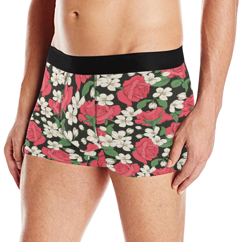 Pink, White and Black Floral Men's All Over Print Boxer Briefs (Model L10)