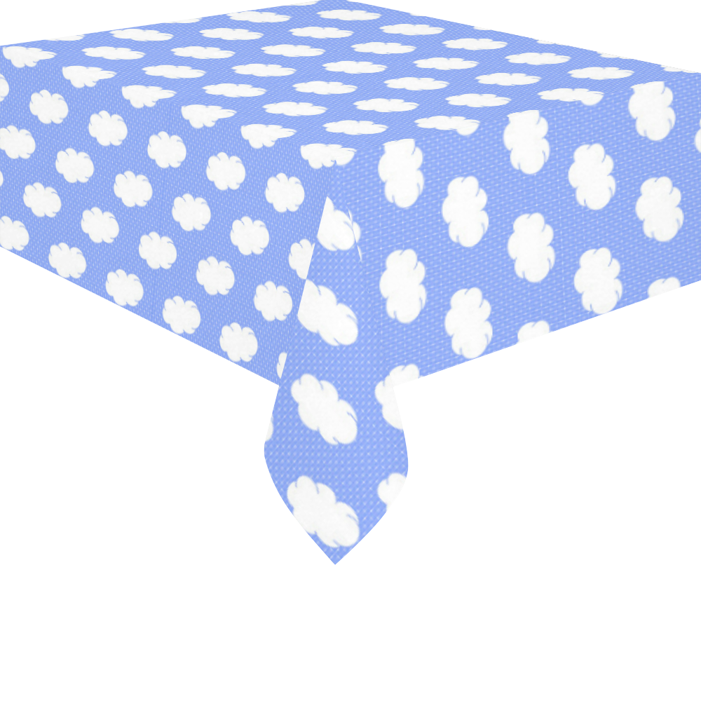 Clouds and Polka Dots on Blue Cotton Linen Tablecloth 52"x 70"