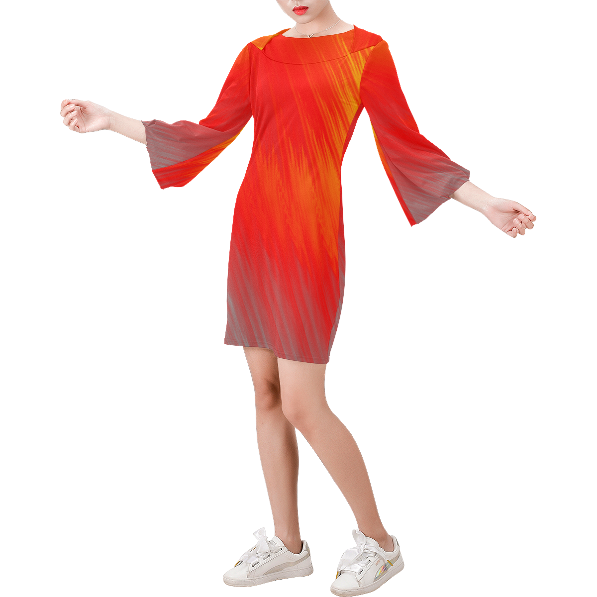 Hilbert Grid Fiery Bell Sleeve Dress (Model D52)