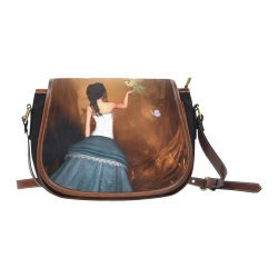 Fairy with fantasy bird Saddle Bag/Small (Model 1649)(Flap Customization)