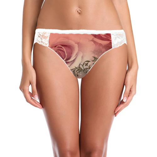 Wonderful roses with floral elements Women's Lace Panty (Model L41)