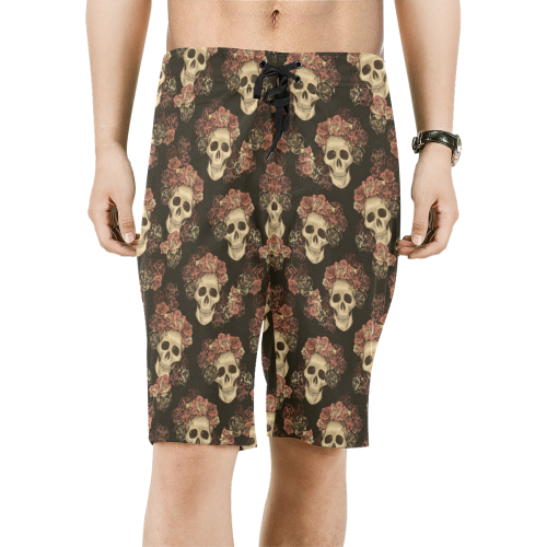 Skull and Rose Pattern Men's All Over Print Board Shorts (Model L16)
