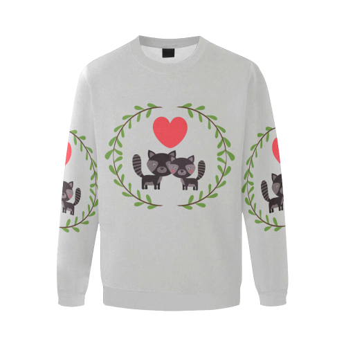 Racoons in love light grey Men's Oversized Fleece Crew Sweatshirt/Large Size(Model H18)