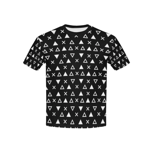 Geo Line Triangle Kids' All Over Print T-Shirt with Solid Color Neck (Model T40)