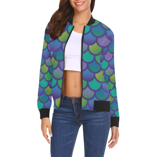 Mermaid SCALES multi COLOR All Over Print Bomber Jacket for Women (Model H19)
