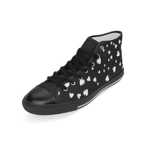 White Hearts Floating on Black Men’s Classic High Top Canvas Shoes (Model 017)