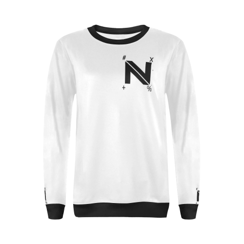 NUMBERS Collection #xN+% LOGO White/Black Trim All Over Print Crewneck Sweatshirt for Women (Model H18)