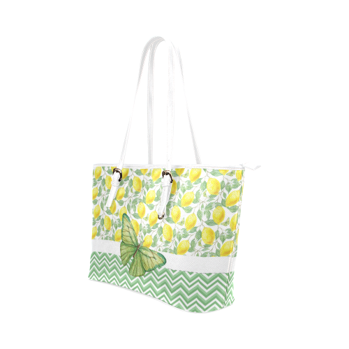 Butterfly And Lemons Leather Tote Bag/Large (Model 1651)