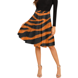 Ripped SpaceTime Stripes - Orange Melete Pleated Midi Skirt (Model D15)