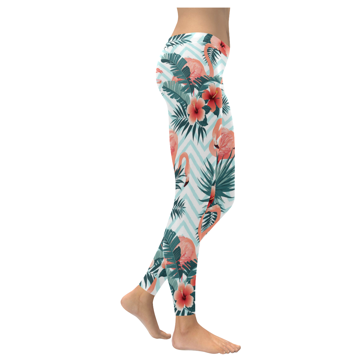 Beautiful Flamingo Birds and Tropical Flowers Women's Low Rise Leggings (Invisible Stitch) (Model L05)
