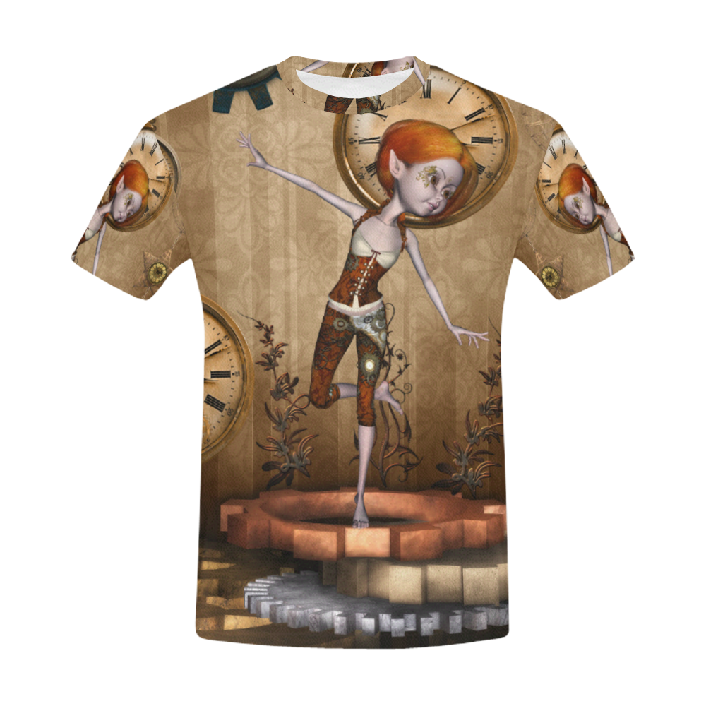 Steampunk girl, clocks and gears All Over Print T-Shirt for Men (USA Size) (Model T40)