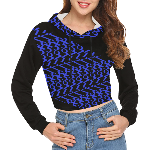 NUMBERS Collection 1234567 Blueberry Flag All Over Print Crop Hoodie for Women (Model H22)