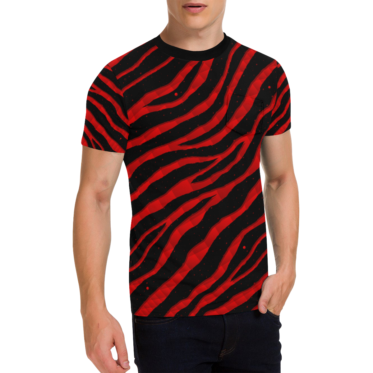Ripped SpaceTime Stripes - Red Men's All Over Print T-Shirt with Chest Pocket (Model T56)