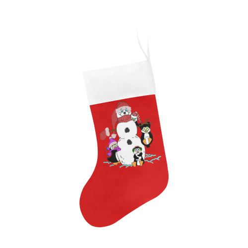 Christmas Snowman And Penguins Red/White Christmas Stocking