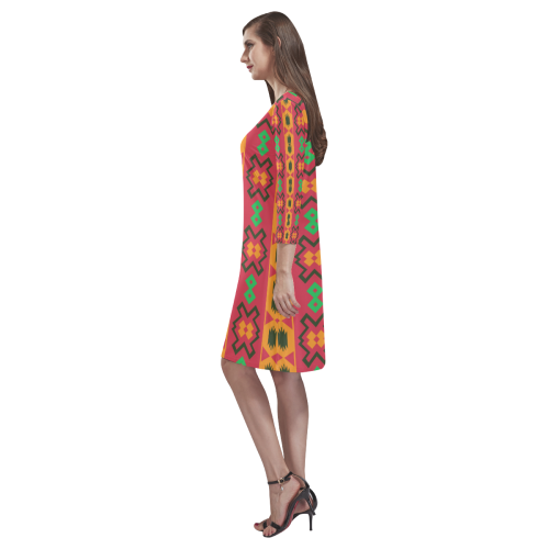 Tribal shapes in retro colors (2) Rhea Loose Round Neck Dress(Model D22)