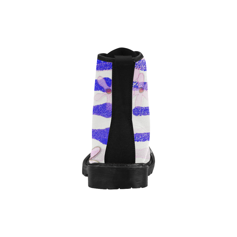 Lavender Blue Floral Pink Stripe Martin Boots for Women (Black) (Model 1203H)