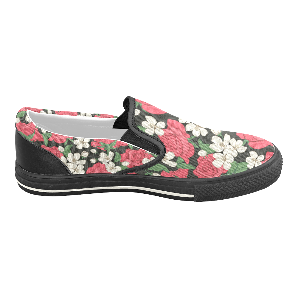 Pink, White and Black Floral Slip-on Canvas Shoes for Kid (Model 019)