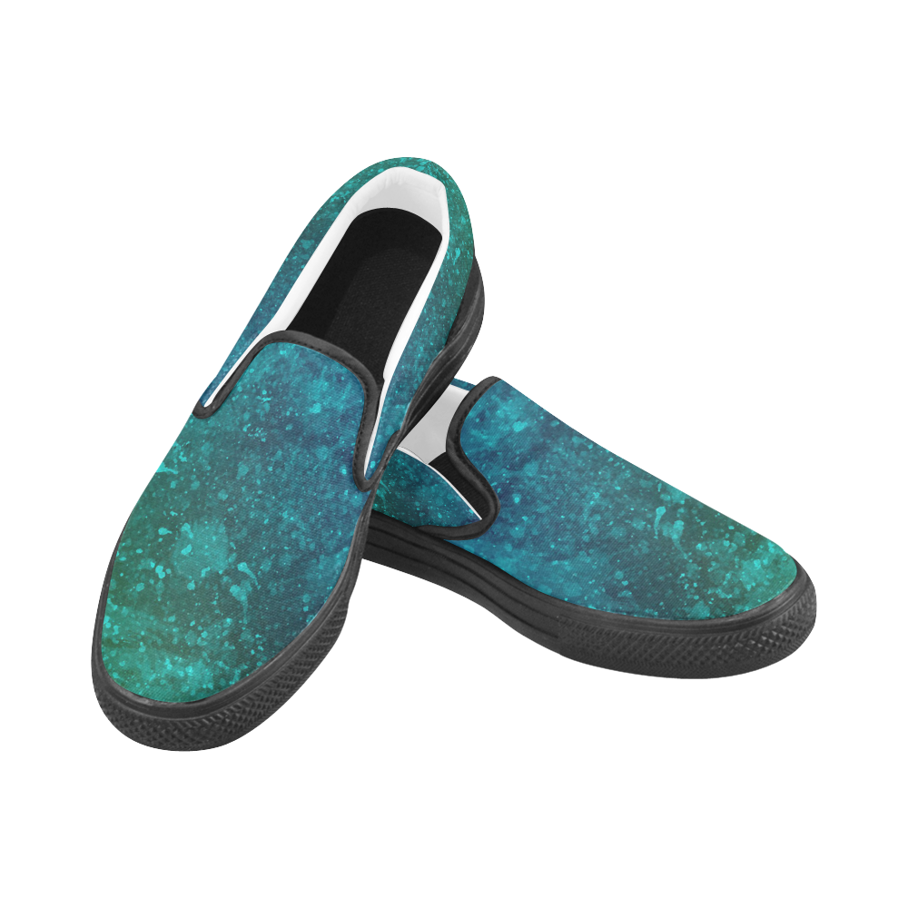 Blue and Green Abstract Slip-on Canvas Shoes for Men/Large Size (Model 019)