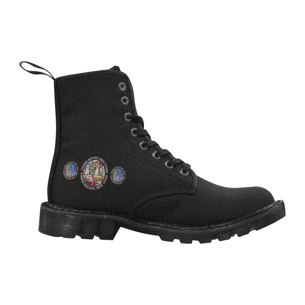 Times Square New York City webbing style on black 3 Martin Boots for Men (Black) (Model 1203H)