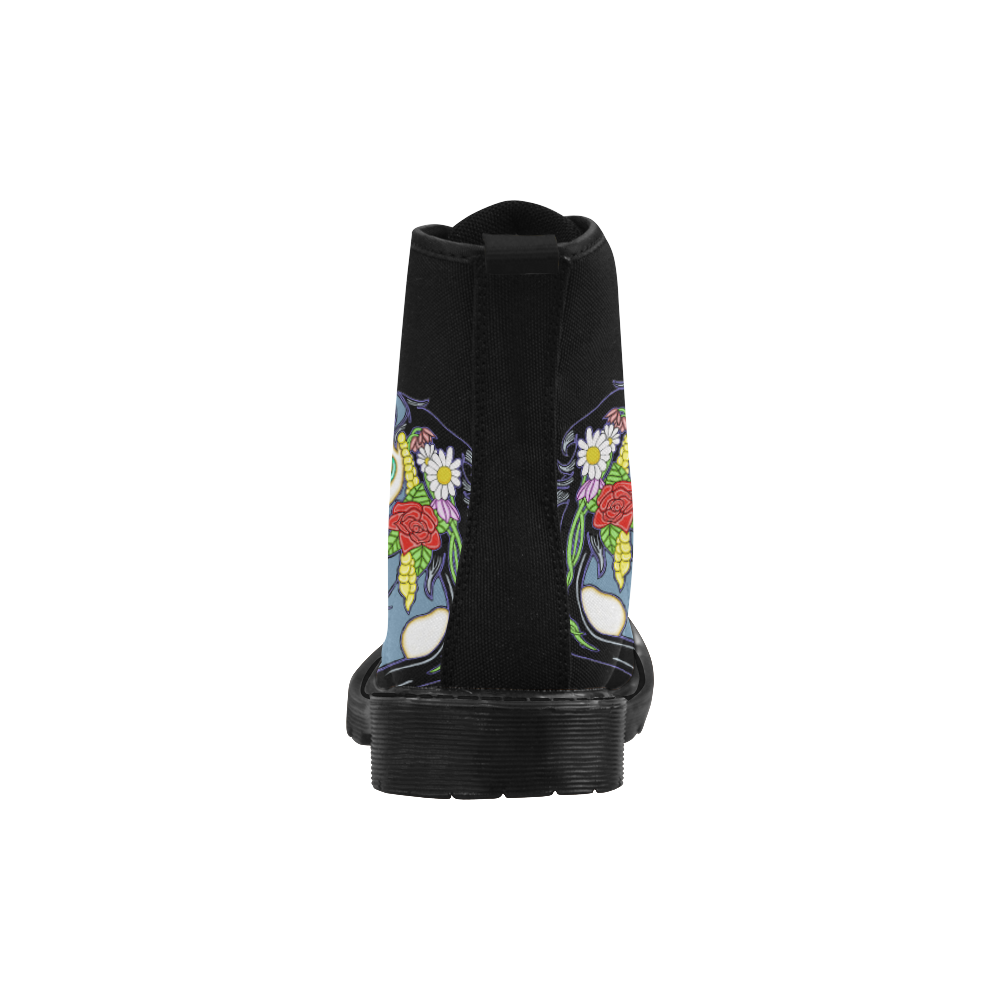 Spring Flower Unicorn Skull Martin Boots for Women (Black) (Model 1203H)