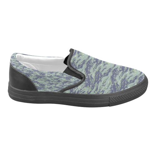 Jungle Tiger Stripe Green Camouflage Women's Unusual Slip-on Canvas Shoes (Model 019)