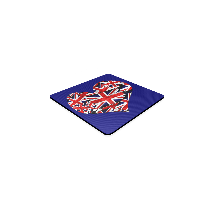 Union Jack British UK Flag Heart Blue Square Coaster