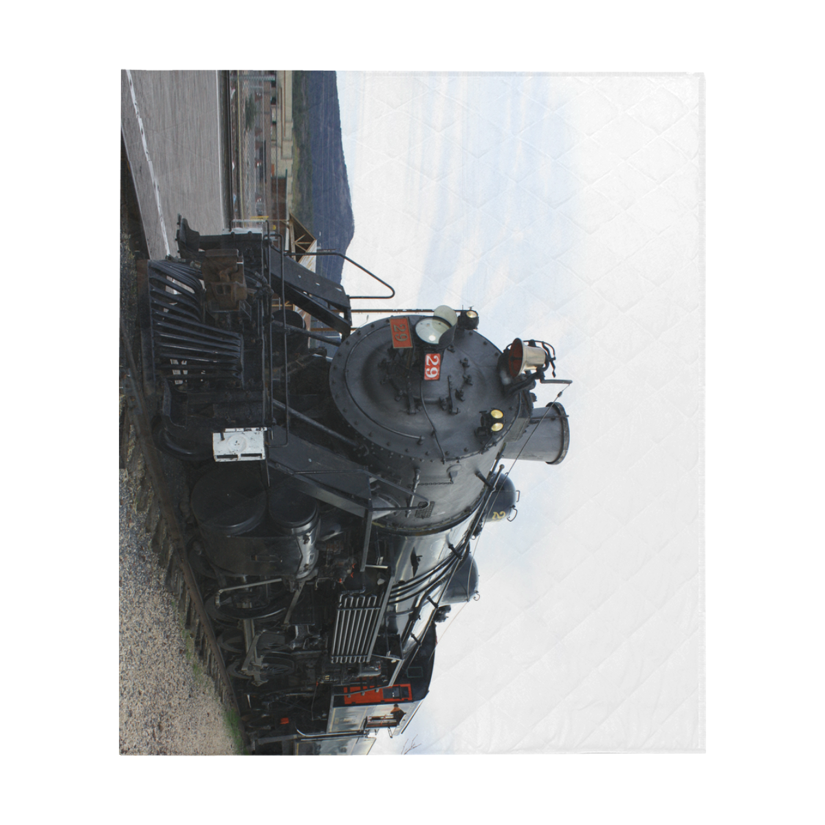 Railroad Vintage Steam Engine on Train Tracks Quilt 60"x70"