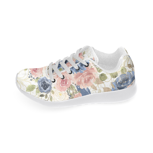 Floral Flowes Shoes, Pink Watercolor Flower Women’s Running Shoes (Model 020)