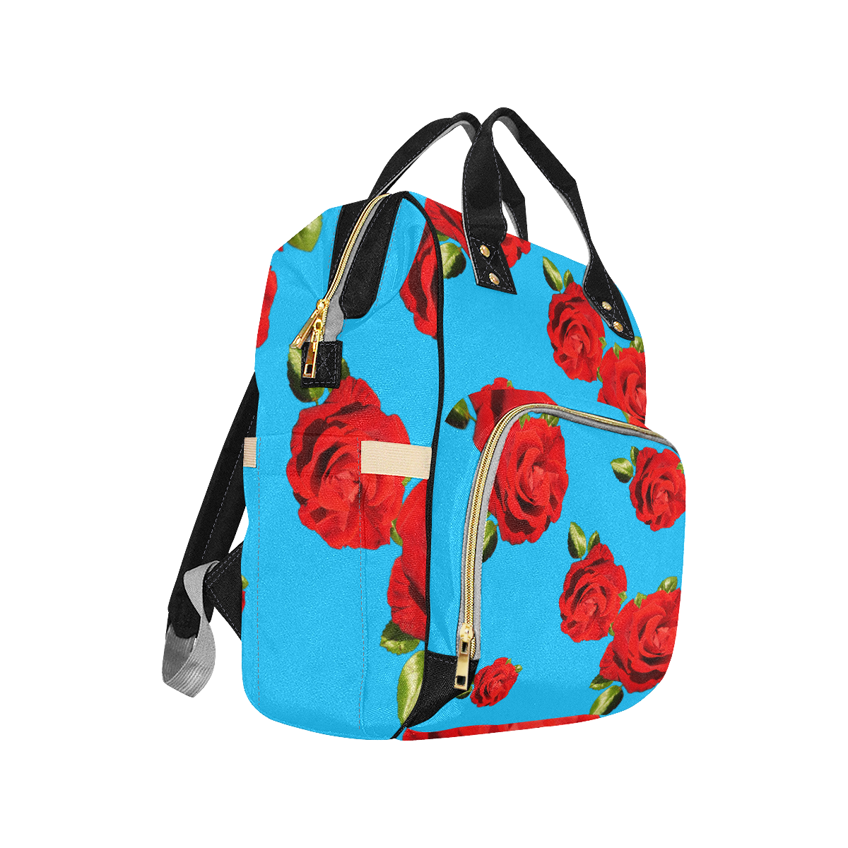 Fairlings Delight's Floral Luxury Collection- Red Rose Multi-Function Diaper Backpack 53086c15 Multi-Function Diaper Backpack/Diaper Bag (Model 1688)