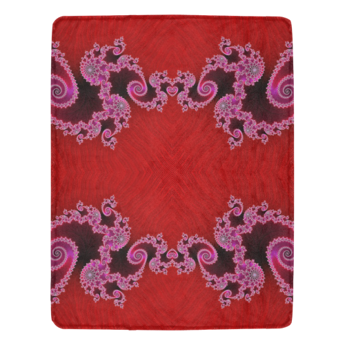Red Pink Mauve Hearts and Lace Fractal Abstract 2 Ultra-Soft Micro Fleece Blanket 54''x70''